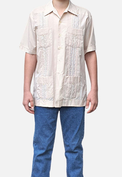 Vintage Clothing - Beige Cubano Man Guayabera - Painted Bird Vintage Boutique & The Aviary - Mens