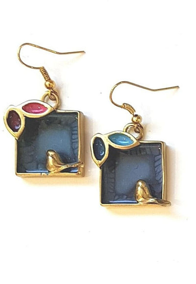 Vintage Clothing - Iranian Blue Noosh Birds - Painted Bird Vintage Boutique & The Aviary - Earrings