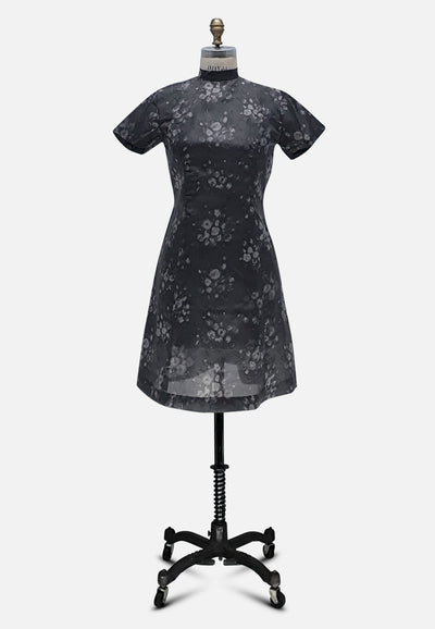 Vintage Clothing - French Flowers Of Grey Dress - Painted Bird Vintage Boutique & The Aviary - Dresses