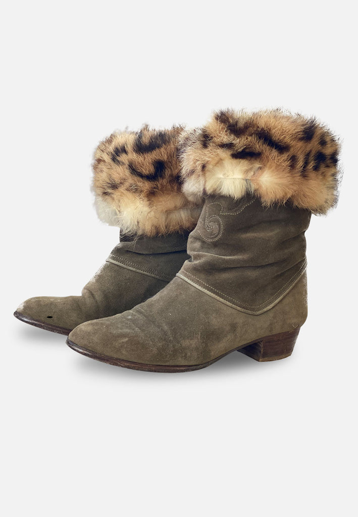 Vintage Clothing - Suede and Fur Italian Vintage Boots - Painted Bird Vintage Boutique & The Aviary - Shoes